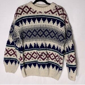Sheep Landia Jacquard Crew Neck Wool Knit Sweater L